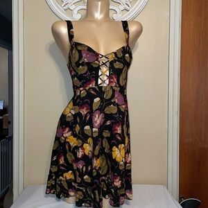 Free people women’s Dress Medium mini Lattice Lovers Floral Slip black tank